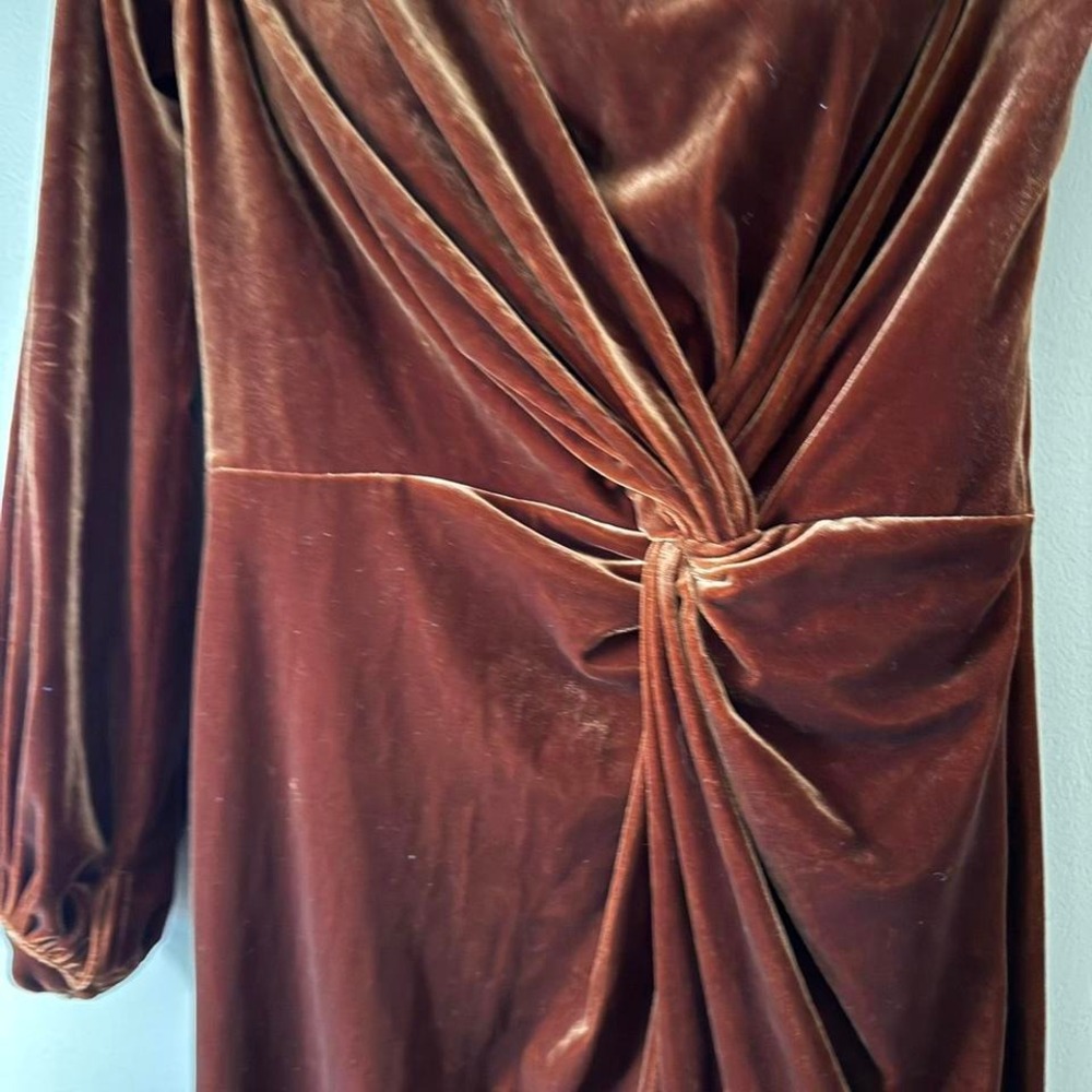 Revelry Orange Velvet One Shoulder Dress Bachelorette Wedding Size 6 Maxi Formal - Picture 5 of 8